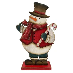 WOODEN SNOWMAN STAND 12.5″ HOLDING CANDY CANE