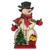 WOODEN SNOWMAN STAND 12.5″ W/TREE AND PRESENTS