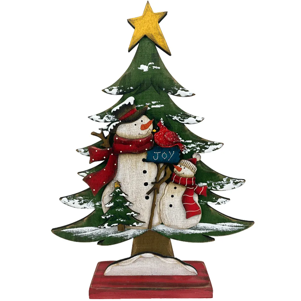 WOODEN TREE W/SNOWMAN 11″X2″X15″ W/ BASE
