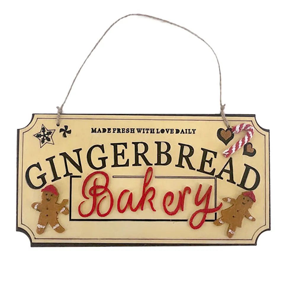 WOODEN WALL DECOR “GINGERBRAED BAKERY” 9″x4.5″ NATURAL