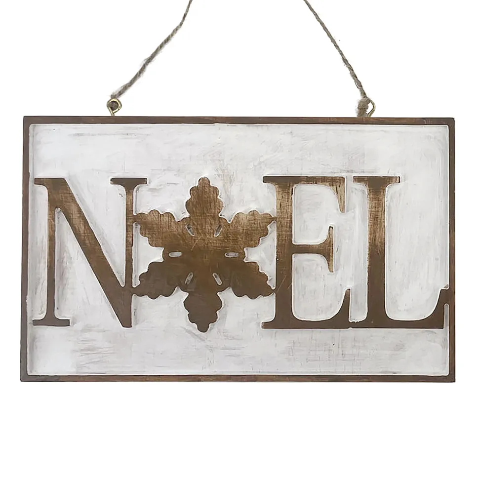WOODEN WALL DECOR “NOEL” 8″x5″ NATURAL/WHITEWASHED