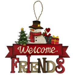 WOODEN WALL DECOR SNOWMAN 9.5″ W/”WELCOME FRIENDS”