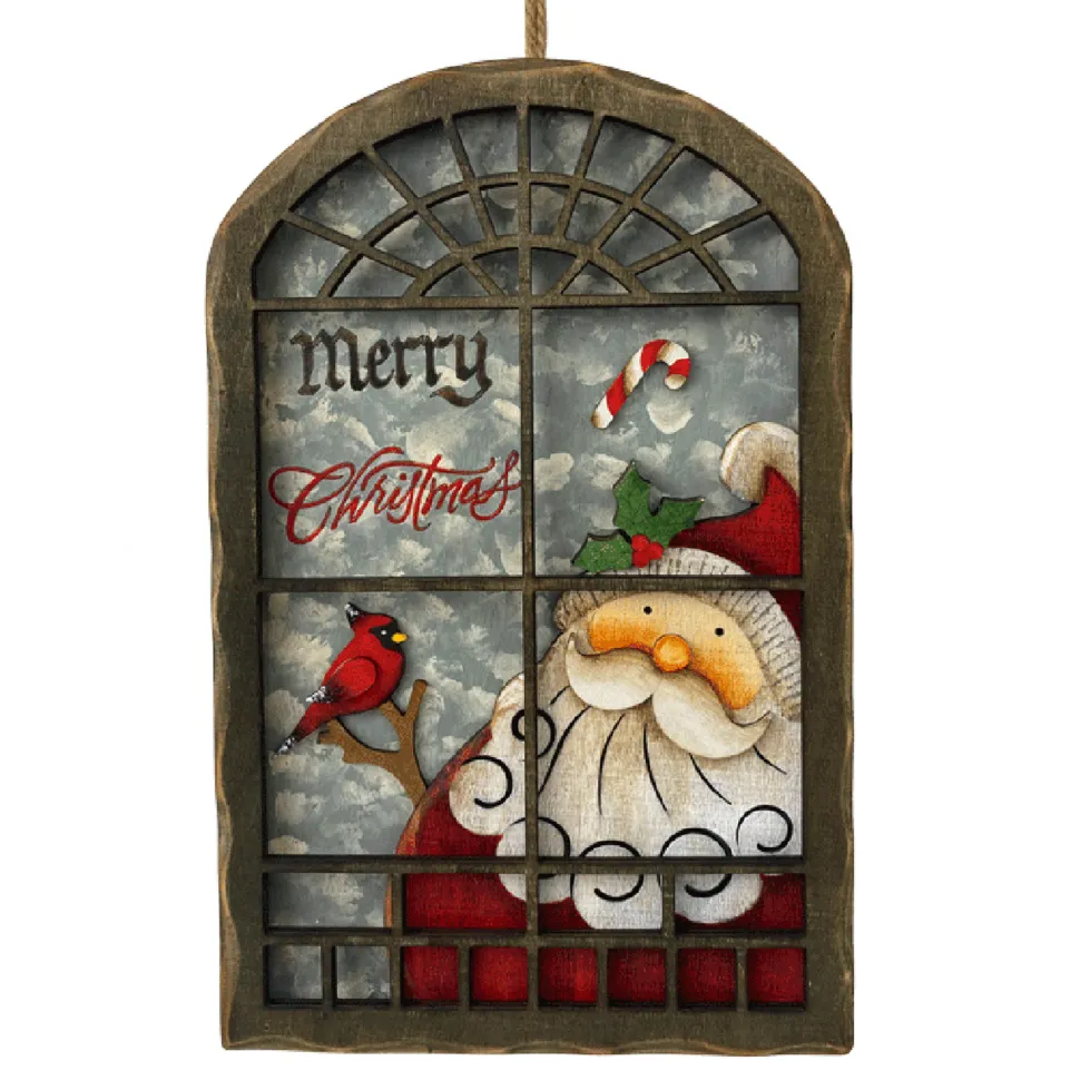WOODEN WALL DECOR 8″X12″ SANTA IN WINDOW