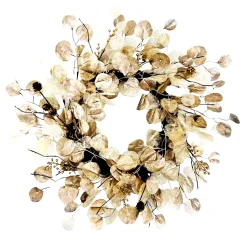 WREATH EUCALYPTUS 26″ CHAMPAGNE /IVORY W/ PINECONES