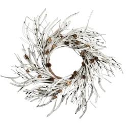 WREATH FARMHOUSE 28″ W/ BIRCH LOOK GRASS & MINI PINE CONES