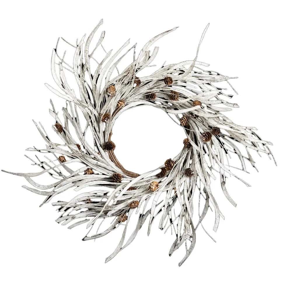 WREATH FARMHOUSE 28″ W/ BIRCH LOOK GRASS & MINI PINE CONES
