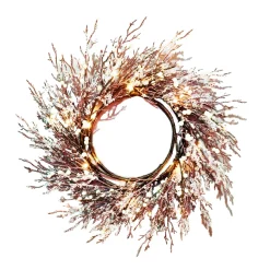 WREATH FROSTED ICED 24″ W/ 24 LED LIGHTS BROWN / CLEAR