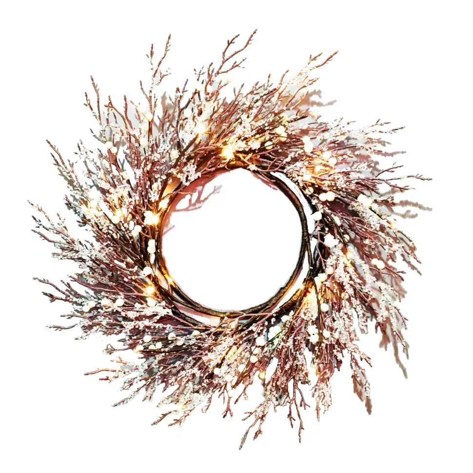 WREATH FROSTED ICED 24″ W/ 24 LED LIGHTS BROWN / CLEAR