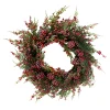 WREATH GRN 24″ CEDAR, RED BERRIES & CONES FROSTED