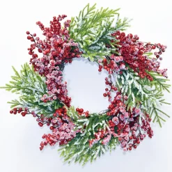 WREATH GRN 22″ CEDAR W/ FROSTED BERRIES