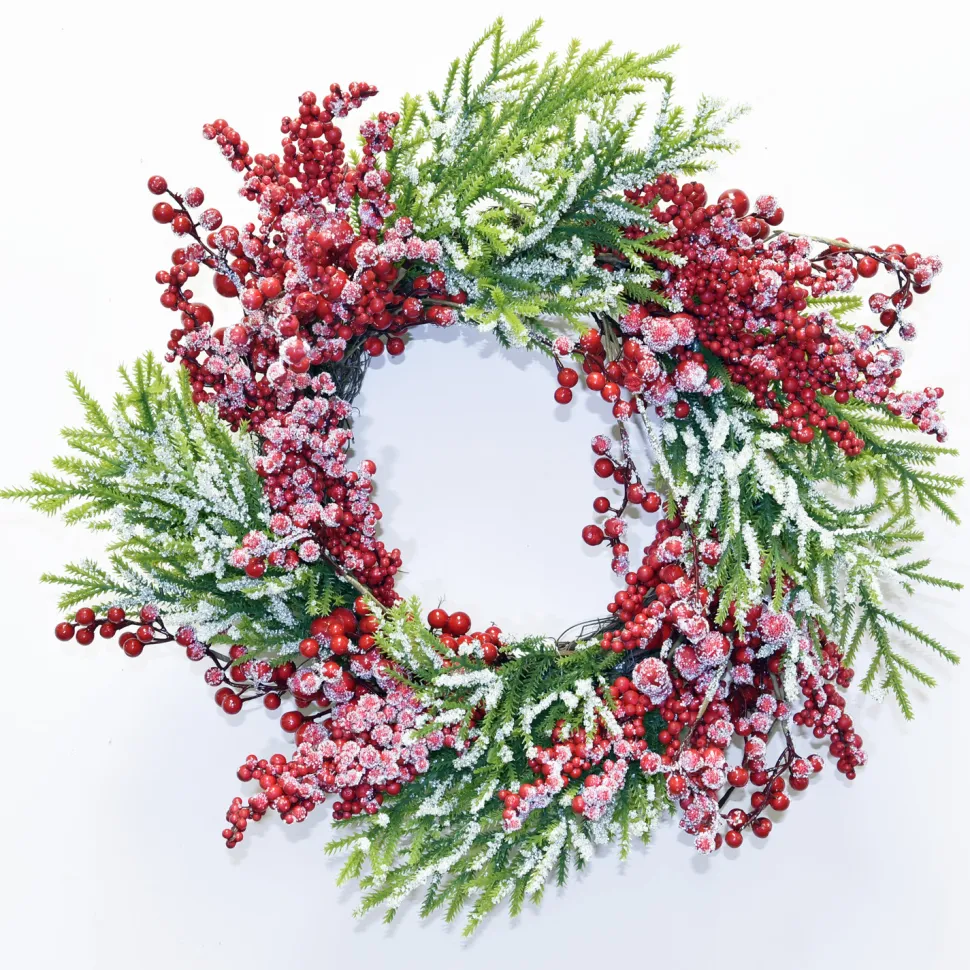 WREATH GRN 22″ CEDAR W/ FROSTED BERRIES