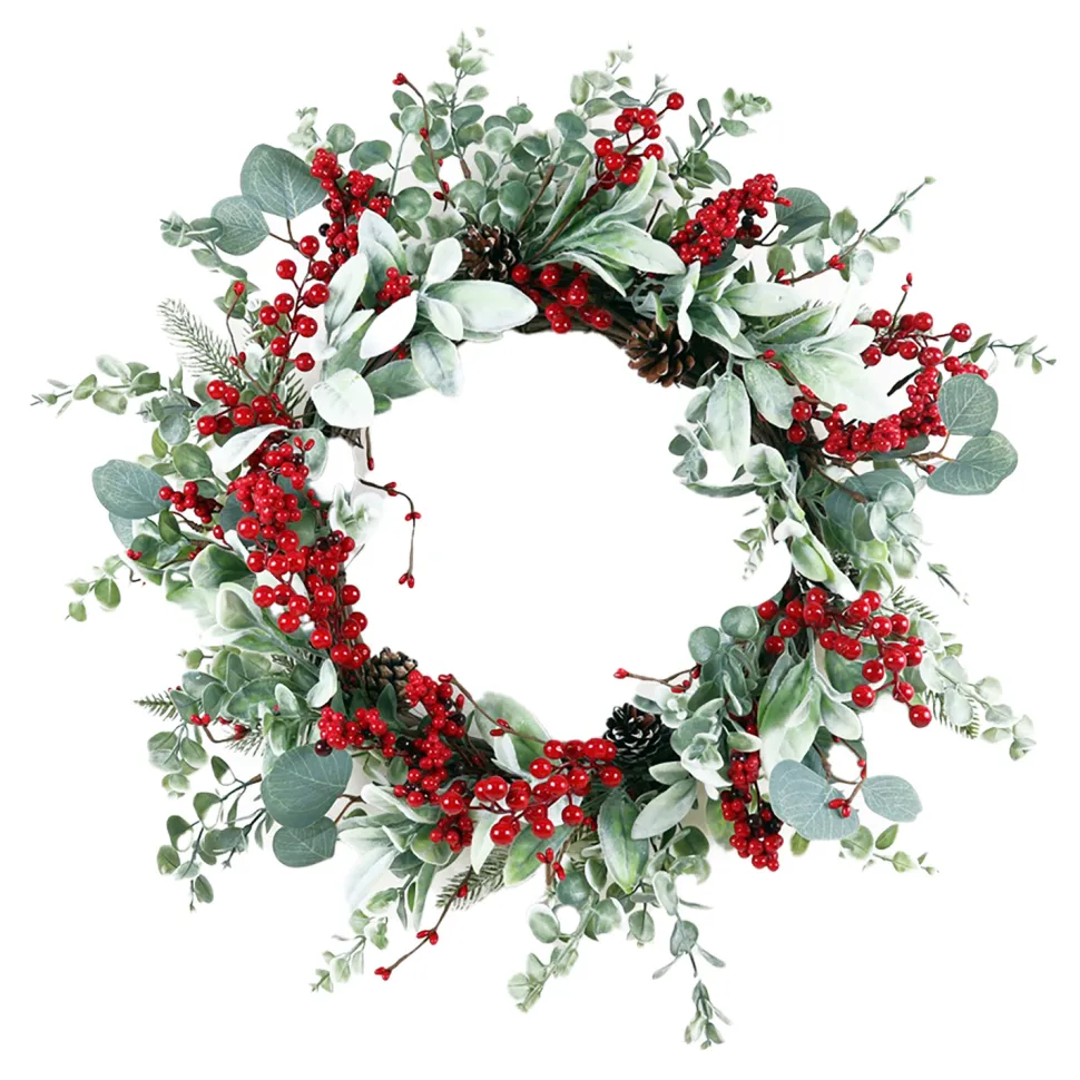 WREATH GRN 24″ EUCALYPTUS & RED BERRIES 24″