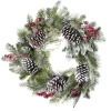 WREATH GRN 24″ FROSTED MIXED NEEDLE PINE W/ PINE CONES & BERRIES
