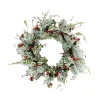 WREATH GRN 24″ HOLLY LEAF, MIXED GREENS, RED BERRIES AND CONES FROSTED