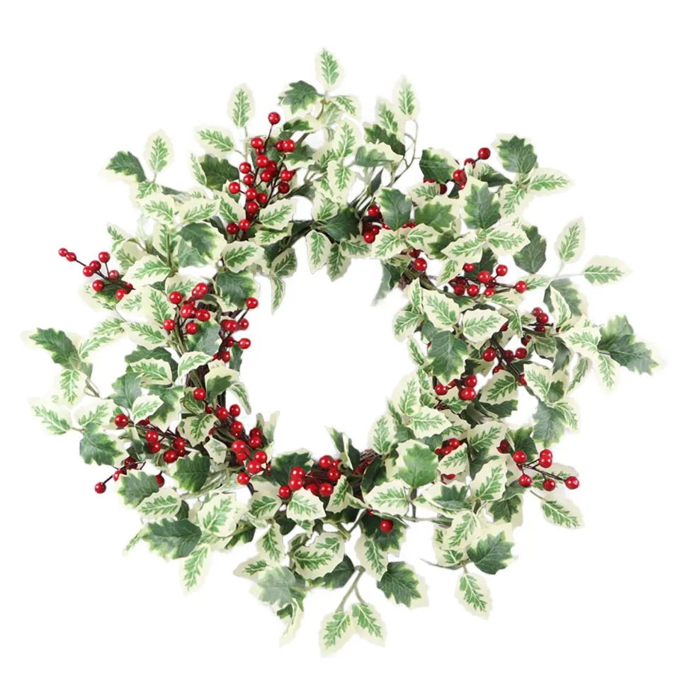 WREATH GRN 22″ HOLLY LEAF W/RED BERRY