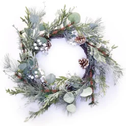 WREATH GRN 22″ MIXED PINE W/ PINE CONE & WHITE BERRIES