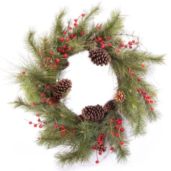 WREATH GRN 24″ MIXED PINE W/RED BERRIES