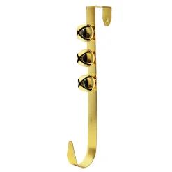 WREATH HANGER 12″ W/ 3 BELLS SHINY GOLD