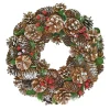 WREATH PINE CONES 14″ WHITE PAINTING W/ RED BERRIES & GREENS