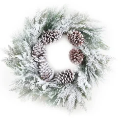 WREATH PINE FLOCKED 24″ MIXED PINE W/ PINE CONES