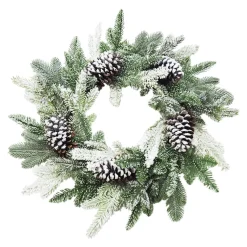 WREATH PINE FROSTED 24″ W/ NEEDLE PINE & PINE CONES