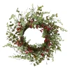 WREATH RATTAN 24″ MIXED LEAVES W/ TWIGS & BERRIES
