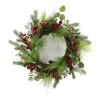 WREATH RATTAN 22″ MIXED PINES W/ RED BERRIES