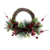 WREATH RATTAN 17.5″ MIXED RED BERRIES WITH PINE AND GREENERY