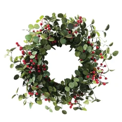 WREATH RATTAN 24″ W/ EUCALYPTUS & RED BERRIES