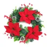 WREATH RED POINSETTIA 20″ W/BERRY EUCALYPTUS & CONE